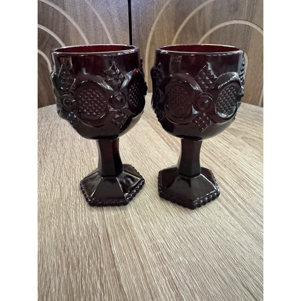 Vintage Glass Goblets, Set of 2 Avon 1876 Mini Wine Vessel, Ruby Red Cape Cod